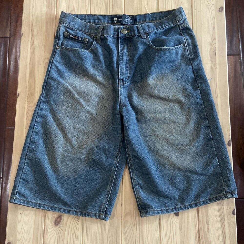 Y2K NBN GEAR Men’s Blue Distressed Baggy Jorts Size 34